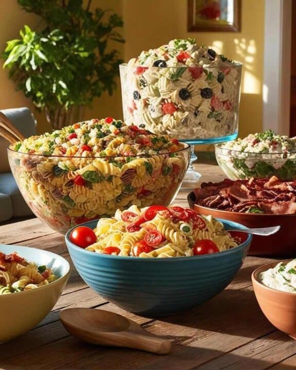 hearty salads on a table that everyone loves.