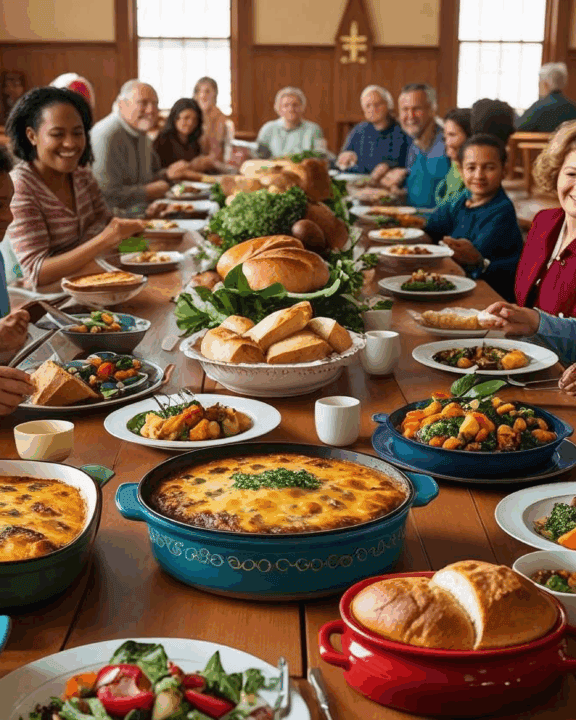 pepole at a church potluck