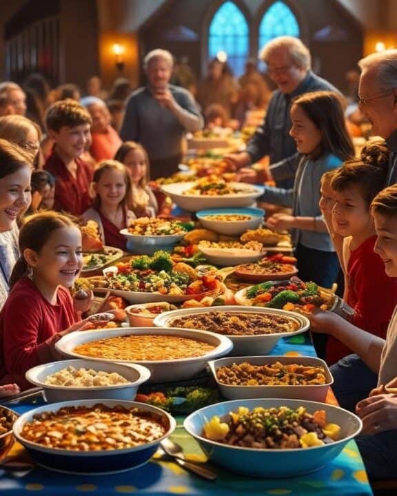 This is a summer potluck at a church