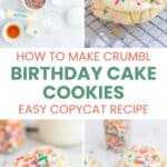 Copycat Crumbl birthday cake cookies ingredients and the cookies.