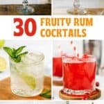 Seven different fruity rum cocktails.