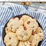 Homemade Keebler pecan sandies piled on a plate.