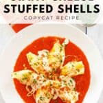 A bowl of homemade Olive Garden giant cheese stuffed shells.