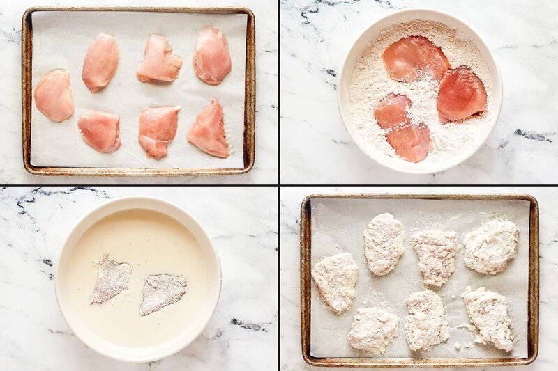 Making fried chicken fillets for copycat Wendy's honey butter chicken biscuits.
