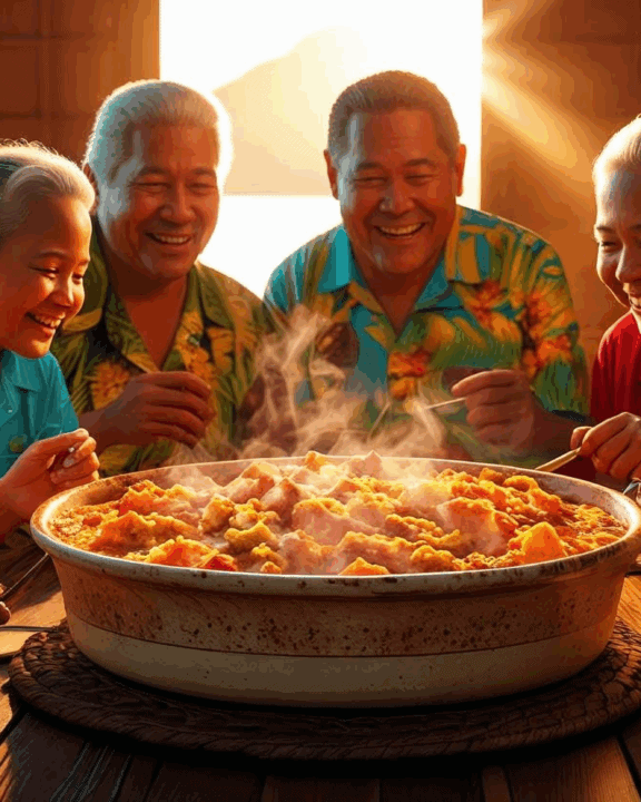 family enjoying a casserole