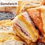 Homemade Cheddar's monte cristo in a serving basket.