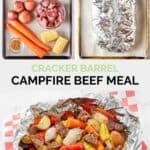 Copycat Cracker Barrel campfire beef meal ingredients and the finished dish.