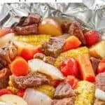 Homemade Cracker Barrel campfire beef meal on a marble surface.