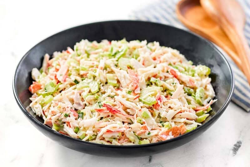 A bowl of copycat Golden Corral seafood salad.