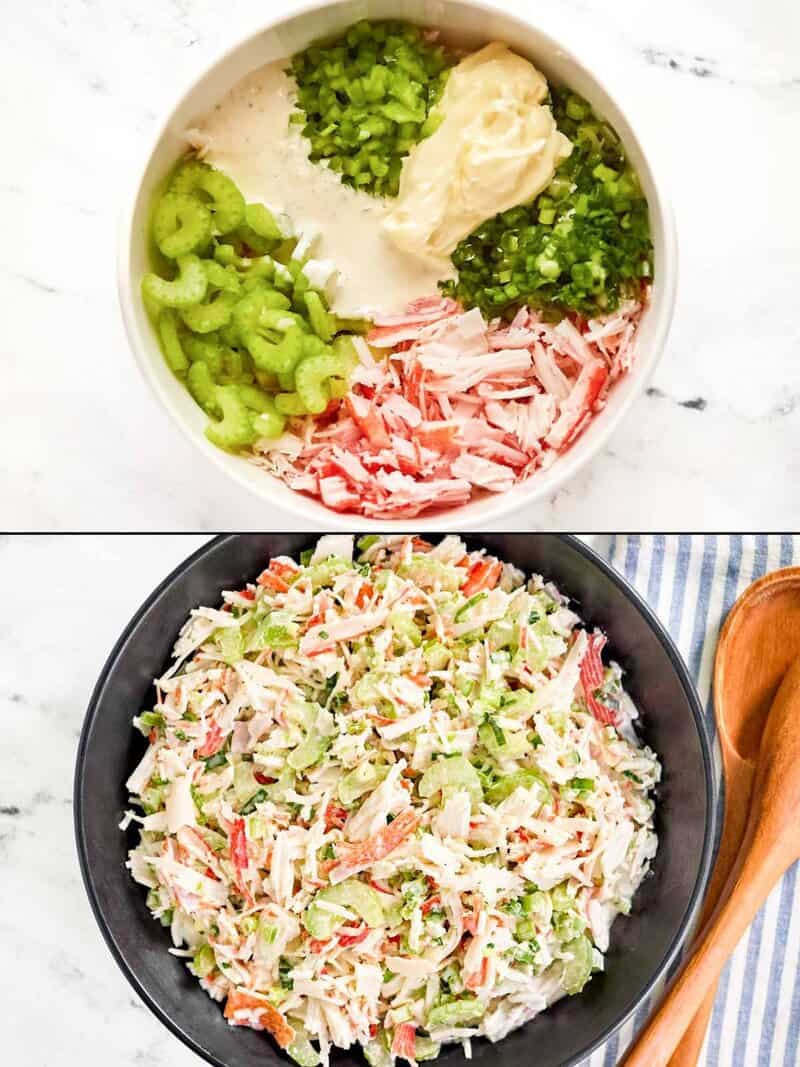 Making copycat Golden Corral seafood salad.
