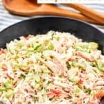 Homemade Golden Corral seafood salad in a large serving bowl.