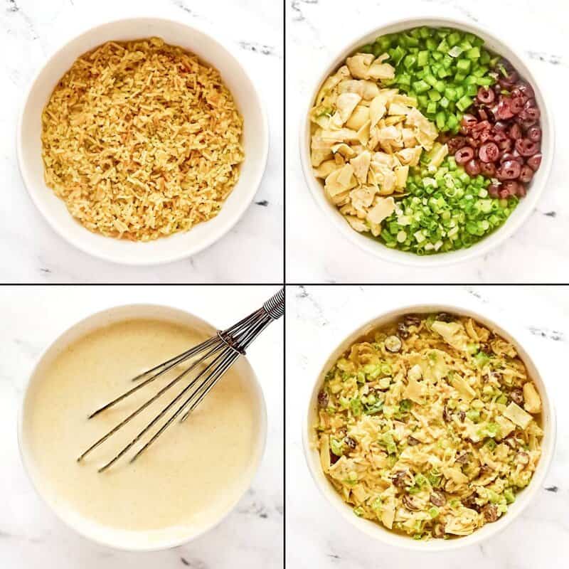 Making Rice-A-Roni artichoke rice salad with curry.