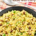 A bowl of rice-a-roni artichoke rice salad with curry.