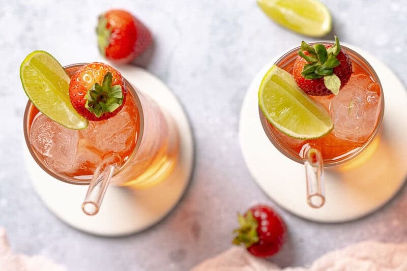 Two glasses of copycat Sonic strawberry limeade.