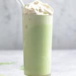 Copycat Starbucks matcha green tea frappuccino in a tall glass.