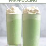 Homemade Starbucks matcha green tea frappuccino drinks topped with whipped cream.