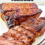 Steaks made with homemade steak and ale kensington club marinade on a platter.