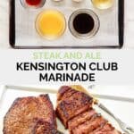 Copycat steak and ale kensington club marinade ingredients and two steaks.