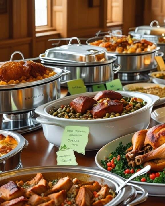 a potluck in a small church basement
