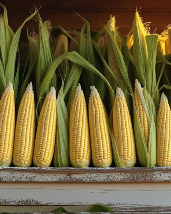 freshly picked sweet corn at a vintage farmstand