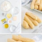 Copycat Little Caesars crazy bread ingredients and the breadsticks on a plate.