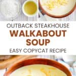 Copycat Outback Steakhouse walkabout soup ingredients and the soup in a wood bowl.