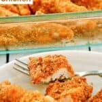 Ritz cracker chicken and a fork on a plate.