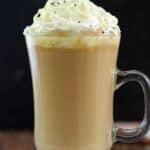 Copycat Starbucks white chocolate mocha in a glass coffee mug.